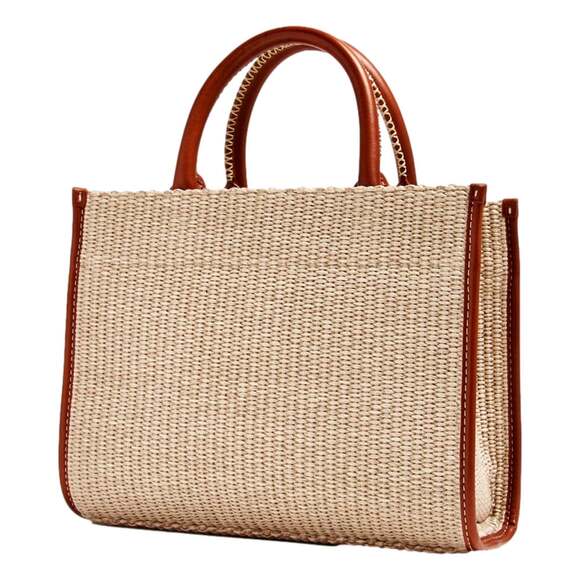 Versace Athena Raffia Leather Small Shopper Tote
